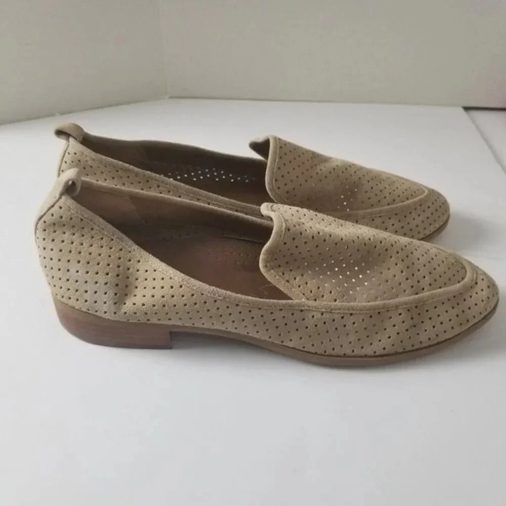 Susina Women's Beige Kellan Soft Suede Perforated Almond Toe Loafers‎